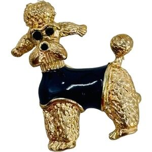 🍀 Gold Plated Rhinestone Poodle Dog Figural Brooch 1.25 Inches